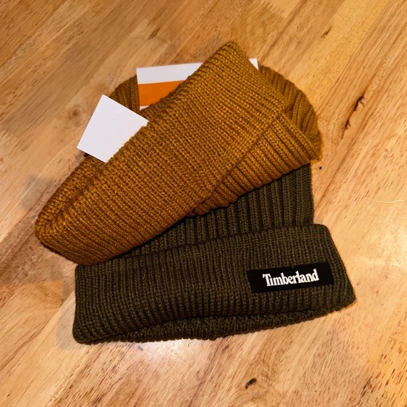 (2) NEW Timberland Beanie Tan/Army Green Knit Hat Caps NWT $68 - Picture 2 of 5